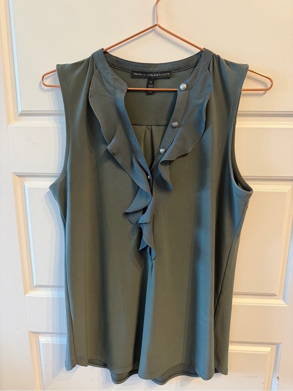 WHBM Green Ruffle-Front Sleeveless Top